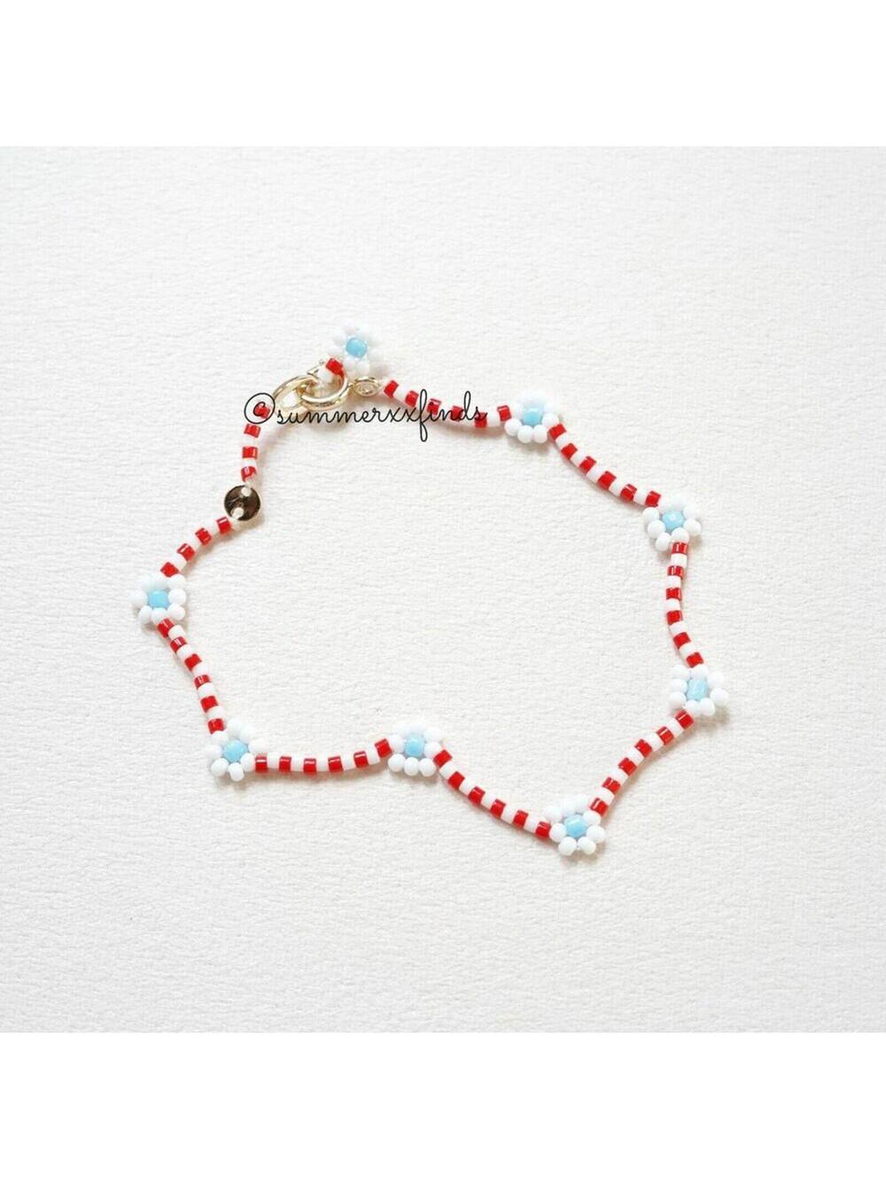 Roxanne Assoulin Daisy Anklet Red White - Picture 4 of 5